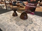 Salontafel set 2 delig Bruin mango/Glas Direct/Leverbaar, Huis en Inrichting, Ophalen, 50 tot 100 cm, Glas, Rond