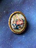 Antieke Franse handgeschilderde broche, Ophalen of Verzenden, Overige materialen, Broche