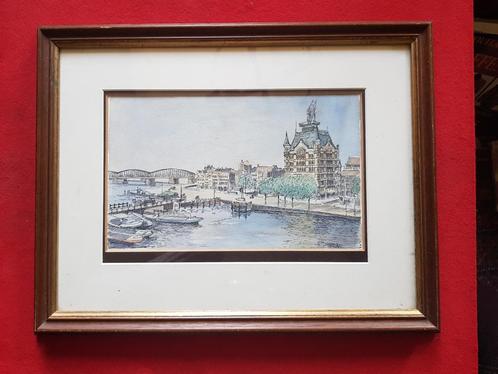 Aquarel pentekening Rotterdam "het witte huis" H.W.Bijl, Antiek en Kunst, Kunst | Etsen en Gravures, Ophalen of Verzenden