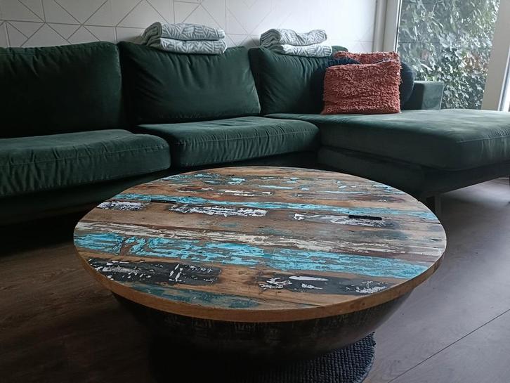 Rond salontafeltje hout/metaal, Huis en Inrichting, Tafels | Salontafels, Minder dan 50 cm, 50 tot 100 cm, 50 tot 100 cm, Rond