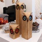 Drie houten candelaar handgemaakt uil set, Antiek en Kunst, Ophalen of Verzenden