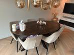 Bruine ovale tafel met champagne stoelen (meubelset), Huis en Inrichting, Tafels | Eettafels, Gebruikt, 100 tot 150 cm, Modern chique