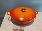 Le Creuset braadpan 35 cm Vulcanic in gebruikte staat, Huis en Inrichting, Gebruikt, Gietijzer, Ophalen of Verzenden, Keramische plaat