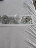 Windlichtset, dienblad met spiegel & decoratieve stenen, Huis en Inrichting, Woonaccessoires | Dienbladen, Ophalen, Gebruikt, Rond