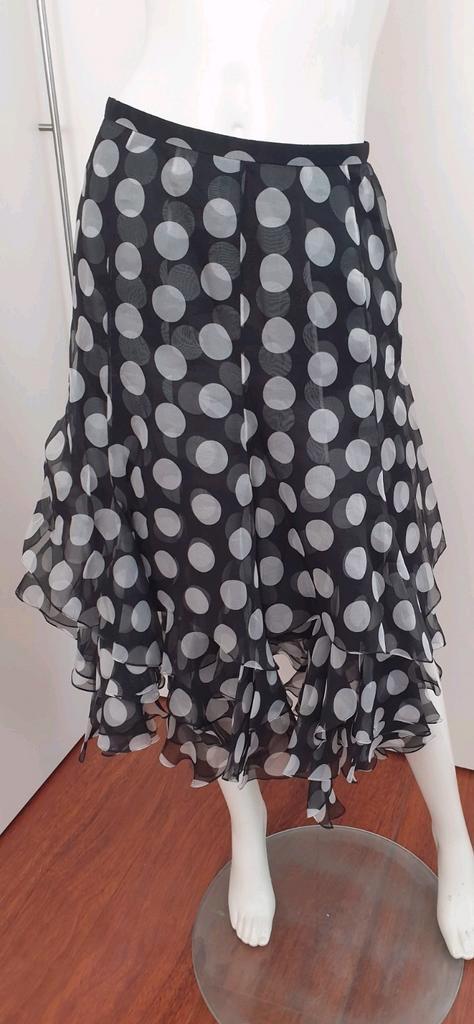 ZOMERROK ZIJDE ZWART/WITTE DOT GYPSY STIJL MT 38, Kleding | Dames, Rokken, Nieuw, Maat 38/40 (M), Zwart, Onder de knie, Ophalen of Verzenden