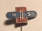 Metalen NS NED. SPOORWEGEN Speld (Rood/Blauw/Metaalkleur)., Verzenden, Zo goed als nieuw, Transport, Speldje of Pin