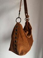Vintage cognac bruine leren suede schouder tas, Vintage, Bruin, Schoudertasje, Vintage