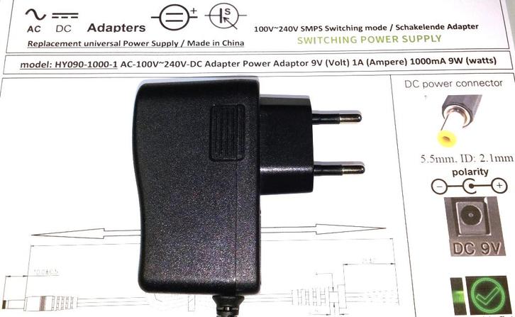 HY090-1000 9V 1A AC DC Adapter Lader Oplader Voeding kabel, Computers en Software, Pc- en Netwerkkabels, Nieuw, Ophalen of Verzenden