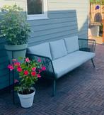 Olijfgroene tuinset (bank + hocker + stoel) incl kussens, Wicker, 4 zitplaatsen, Zo goed als nieuw, Loungeset