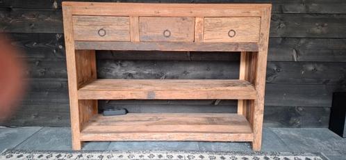 Houten Wandtafel met Lades en Legplanken, Huis en Inrichting, Tafels | Sidetables, Gebruikt, 25 tot 50 cm, 100 tot 150 cm, Rechthoekig