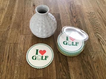 Vaasje golfbal en I love golf onderzetters *ZGAN* beschikbaar voor biedingen