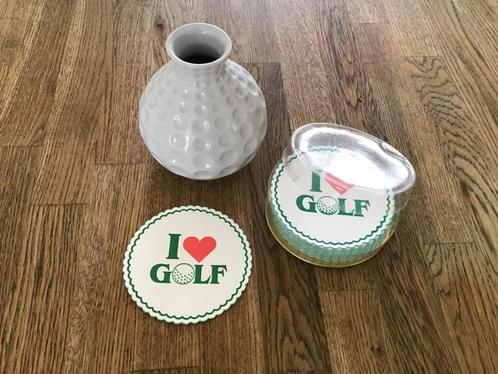 Vaasje golfbal en I love golf onderzetters *ZGAN*, Sport en Fitness, Golf, Zo goed als nieuw, Overige typen, Overige merken, Ophalen of Verzenden