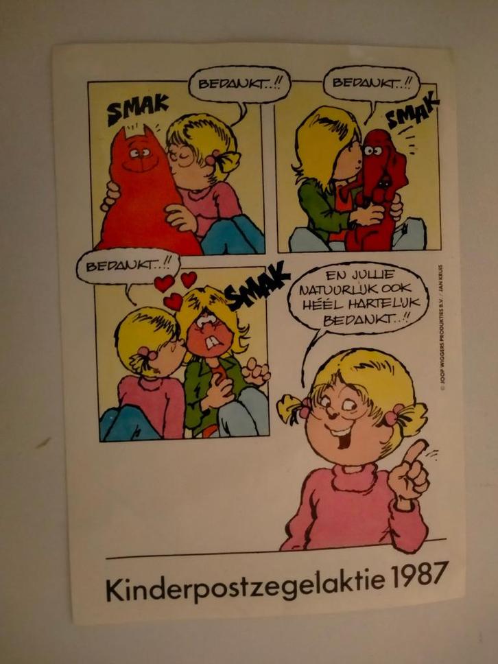 Jan Jans en de kinderen kinderpostzegelaktie 1987 sticker, Verzamelen, Stickers, Gebruikt, Strip of Tekenfilm, Ophalen of Verzenden