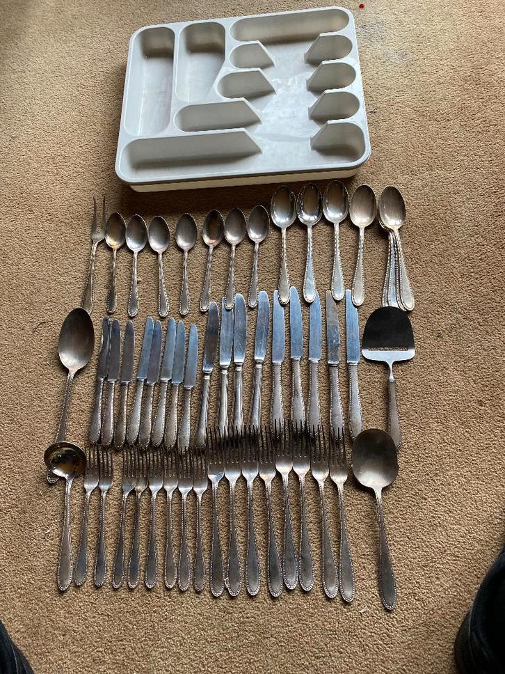 8 delig verzilverd bestek 1970, Antiek en Kunst, Antiek | Bestek, Verzenden