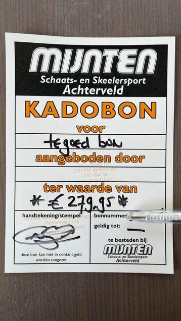 Mijnten Kadobon 280,- skates, helmen, schaatsen, schoenen beschikbaar voor biedingen