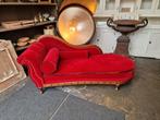 Antieke chaise longue | Sofa | Canapé in Rood fluweel, 150 tot 200 cm, Metaal, Gebruikt, Ophalen of Verzenden