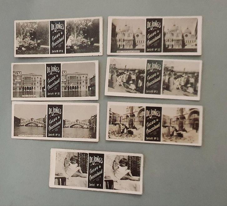 Oude reclame plaatjes Stereo Foto's de Jong's cacao., Verzamelen, Merken en Reclamevoorwerpen, Gebruikt, Overige typen, Ophalen of Verzenden