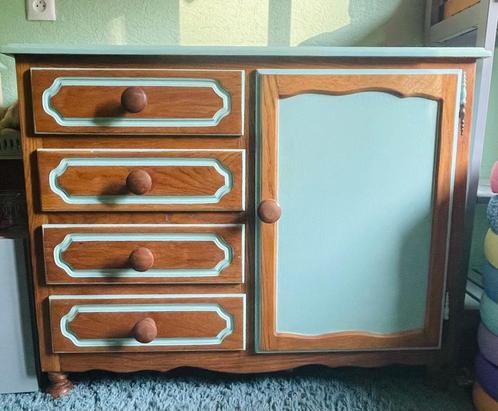 Vintage commode uit 1990, landelijke stijl+mintgroen accent, Kinderen en Baby's, Kinderkamer | Commodes en Kasten, Zo goed als nieuw