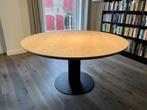 Eettafel rond 140cm, massief eikenhout, voet zwart metaal, 100 tot 150 cm, 100 tot 150 cm, Rond, Vier personen