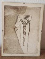 Aparte ets man met stropdas 3/4 Carline dec 1965, Antiek en Kunst, Kunst | Etsen en Gravures, Ophalen