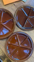 Zes retro fondue gourmet borden bruin glazuur, Ophalen of Verzenden, Zo goed als nieuw, Overige stijlen, Bord(en)