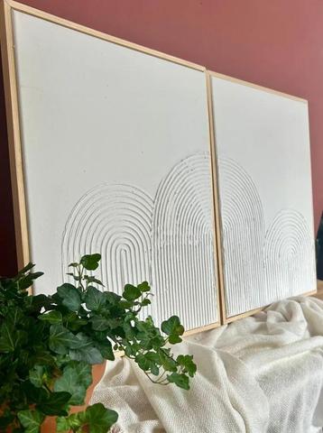 Duo schilderijen textured art inclusief lijst beschikbaar voor biedingen