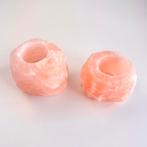 Handgemaakte Zoutsteen Theelichthouders – Roze Natuursteen, Ophalen of Verzenden, Zo goed als nieuw, Overige materialen, Minder dan 25 cm