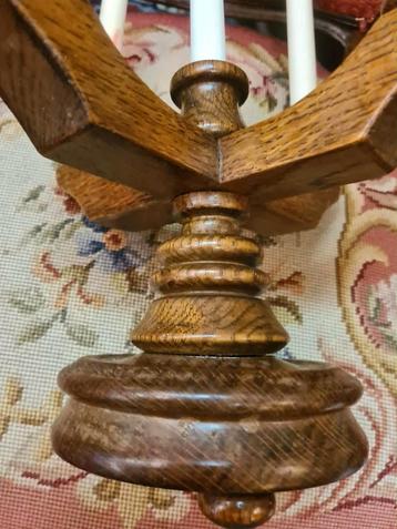 Vintage eikenhouten Kandelaar 4 Armen voor 5kaarsen ziefoto  beschikbaar voor biedingen