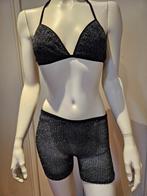 Maat M Sexy glitter zwart setje stretch BH topje + broekje, Verzenden, Zwart, Overige typen