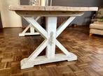 Robuuste landelijke eettafel – massief hout, unieke X-poot, Huis en Inrichting, Tafels | Eettafels, Ophalen, Gebruikt, 200 cm of meer