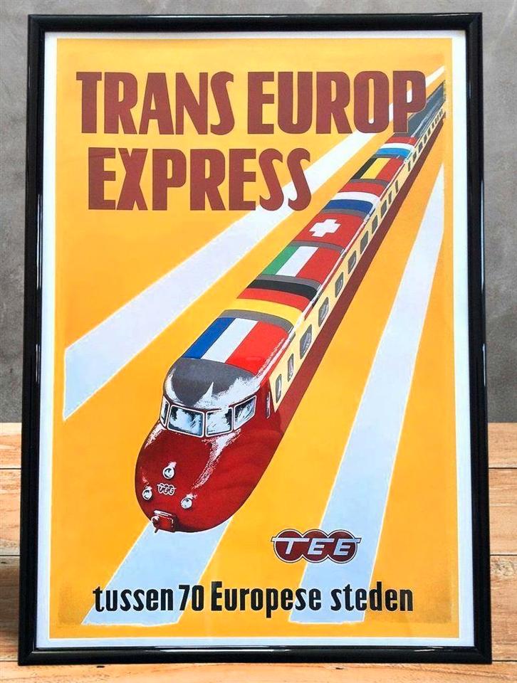 Trans Europ Express NS Spoorwegen Trein Poster in lijst, Verzamelen, Spoorwegen en Tramwegen, Nieuw, Trein, Overige typen, Ophalen of Verzenden