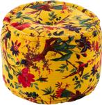 J-Line gele velvet paradise vogel print poef 40 cm, Minder dan 50 cm, Rond, Nieuw, Minder dan 50 cm