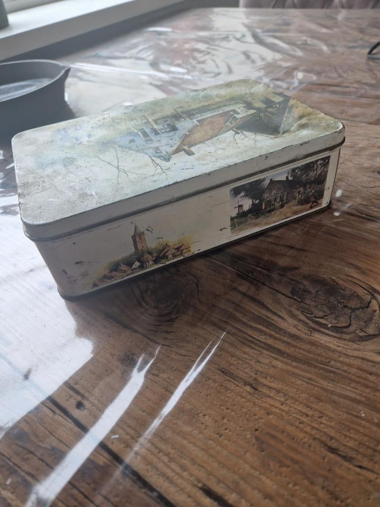 Vintage Metalen Koektrommel, Minder dan 50 cm, Gebruikt, Minder dan 50 cm, Ophalen of Verzenden