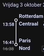 Trein Eurostar Thalys Rdam - Paris vrijdag 3 okt, Tickets en Kaartjes, Eén persoon