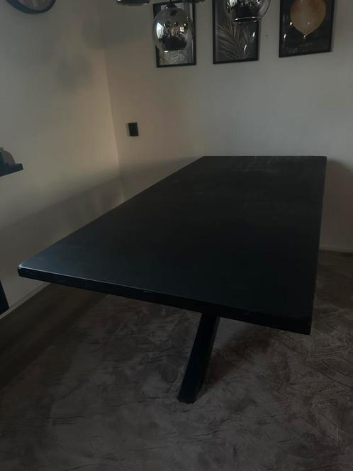Zwarte tafel met X poot, Huis en Inrichting, Tafels | Eettafels, Gebruikt, 50 tot 100 cm, 150 tot 200 cm, Vijf personen of meer