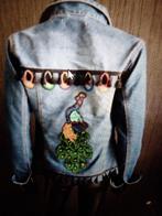 Unieke jeansvest/spijkerjas. Pauw!, Jeansvest, Maat 36 (S), Gedragen, Verzenden
