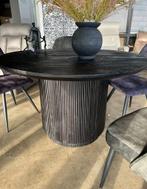 Zwarte (mango hout) eettafel met opbergruimte, Huis en Inrichting, Ophalen, 100 tot 150 cm, Rond, Zo goed als nieuw