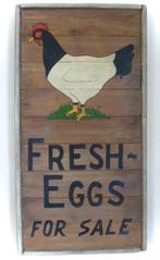 Uniek handgeschilderd reclame bord / Fresh Eggs / kip eieren, Verzamelen, Reclamebord, Ophalen of Verzenden, Zo goed als nieuw