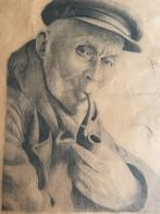 Oude man met pijp - Potloodtekening, Ophalen of Verzenden