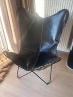 Mooie vlinderstoel, zwart leer, Huis en Inrichting, Fauteuils, Ophalen, Gebruikt, Leer