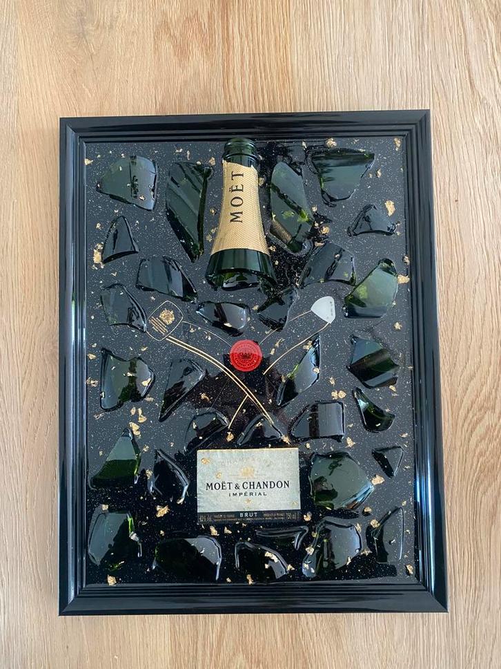 Moët & Chandon (Brut) bottle art schilderij, Antiek en Kunst, Kunst | Schilderijen | Modern, Ophalen of Verzenden