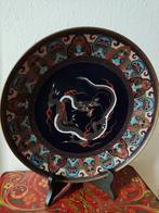 Prachtig groot vintage cloisonné bord met draken, Antiek en Kunst, Verzenden