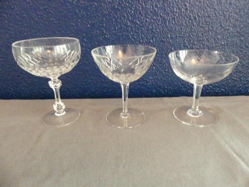 3 verschillende kristallen cocktailglazen / champagneglazen, Antiek en Kunst, Antiek | Glas en Kristal, Ophalen of Verzenden
