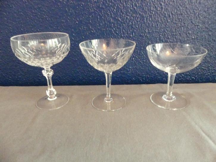 3 verschillende kristallen cocktailglazen / champagneglazen, Antiek en Kunst, Antiek | Glas en Kristal, Ophalen of Verzenden