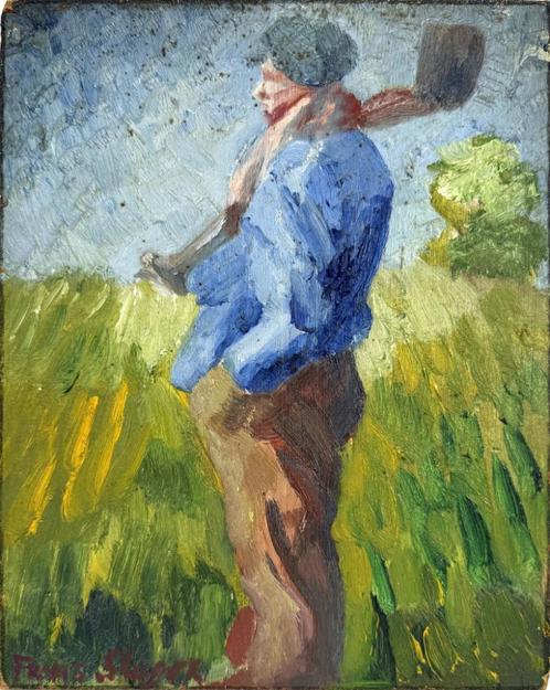 Schilderij Frans Slager, landarbeider, Antiek en Kunst, Kunst | Schilderijen | Klassiek, Ophalen of Verzenden