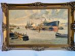 Havenzicht in originele onbeschadigde lijst, Antiek en Kunst, Ophalen