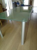 glazen eetkamer tafel met metalen poten, Huis en Inrichting, Tafels | Salontafels, Ophalen, 50 tot 100 cm, Zo goed als nieuw, Glas