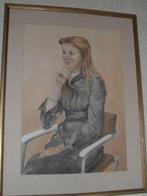 Ton Pape olieverfschilderij XL 1977 meisje op stoel 63x86cm, Antiek en Kunst, Kunst | Schilderijen | Klassiek, Ophalen