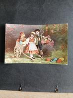 Kaart paasfeest,  kinderen met paaseieren,  gelopen, Ophalen of Verzenden, Voor 1920, Kinderen