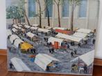 Schilderij op doek, markt bij kerk, diverse taferelen, gesig, Ophalen